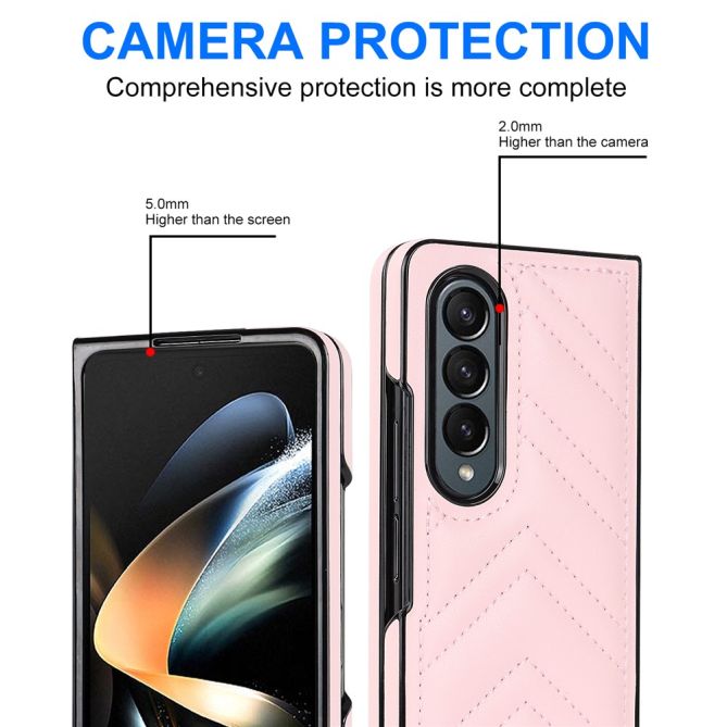 For Samsung Galaxy Z Fold4 5G PU Leather + PC Phone Case V-Shape Stitching Shockproof Folding Cover