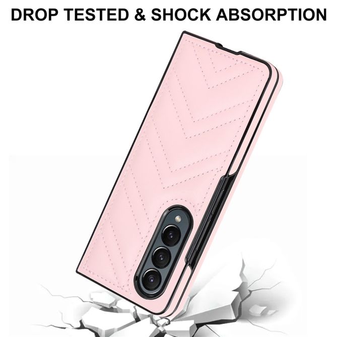 For Samsung Galaxy Z Fold4 5G PU Leather + PC Phone Case V-Shape Stitching Shockproof Folding Cover