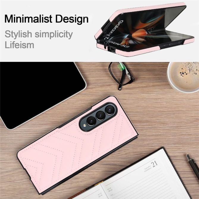 For Samsung Galaxy Z Fold4 5G PU Leather + PC Phone Case V-Shape Stitching Shockproof Folding Cover