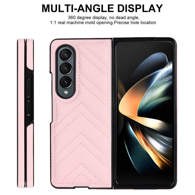 For Samsung Galaxy Z Fold4 5G PU Leather + PC Phone Case V-Shape Stitching Shockproof Folding Cover