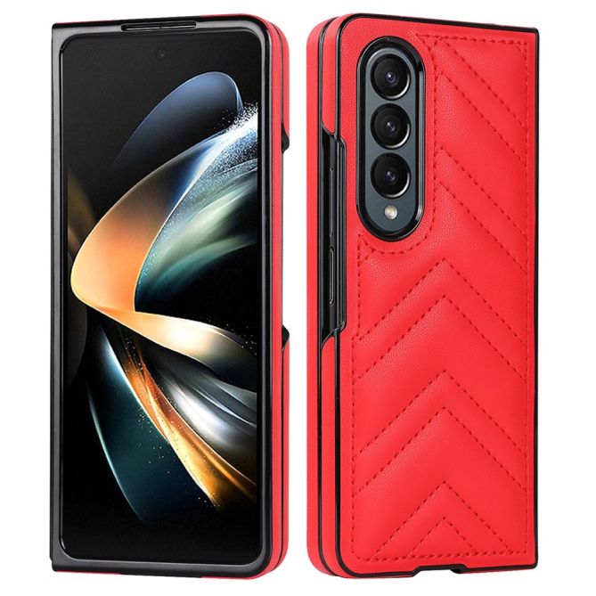 For Samsung Galaxy Z Fold4 5G PU Leather + PC Phone Case V-Shape Stitching Shockproof Folding Cover