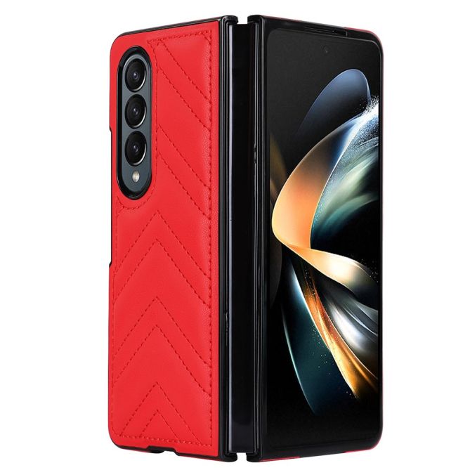 For Samsung Galaxy Z Fold4 5G PU Leather + PC Phone Case V-Shape Stitching Shockproof Folding Cover