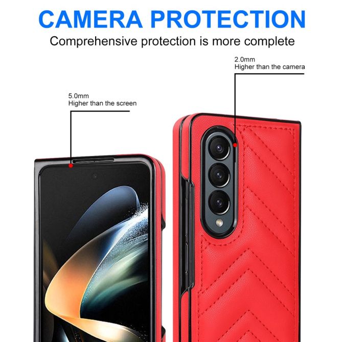 For Samsung Galaxy Z Fold4 5G PU Leather + PC Phone Case V-Shape Stitching Shockproof Folding Cover