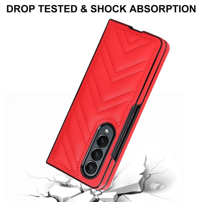 For Samsung Galaxy Z Fold4 5G PU Leather + PC Phone Case V-Shape Stitching Shockproof Folding Cover