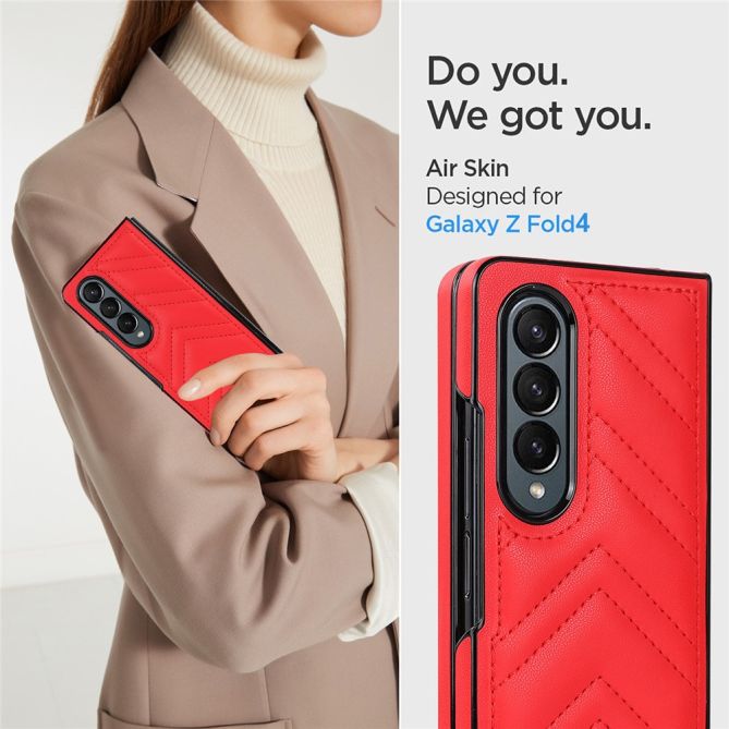 For Samsung Galaxy Z Fold4 5G PU Leather + PC Phone Case V-Shape Stitching Shockproof Folding Cover