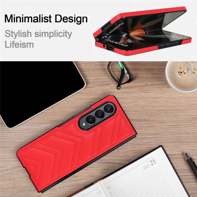 For Samsung Galaxy Z Fold4 5G PU Leather + PC Phone Case V-Shape Stitching Shockproof Folding Cover