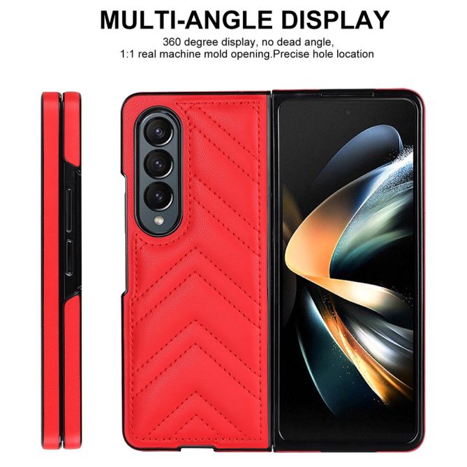 For Samsung Galaxy Z Fold4 5G PU Leather + PC Phone Case V-Shape Stitching Shockproof Folding Cover