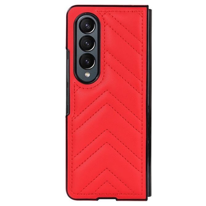 For Samsung Galaxy Z Fold4 5G PU Leather + PC Phone Case V-Shape Stitching Shockproof Folding Cover