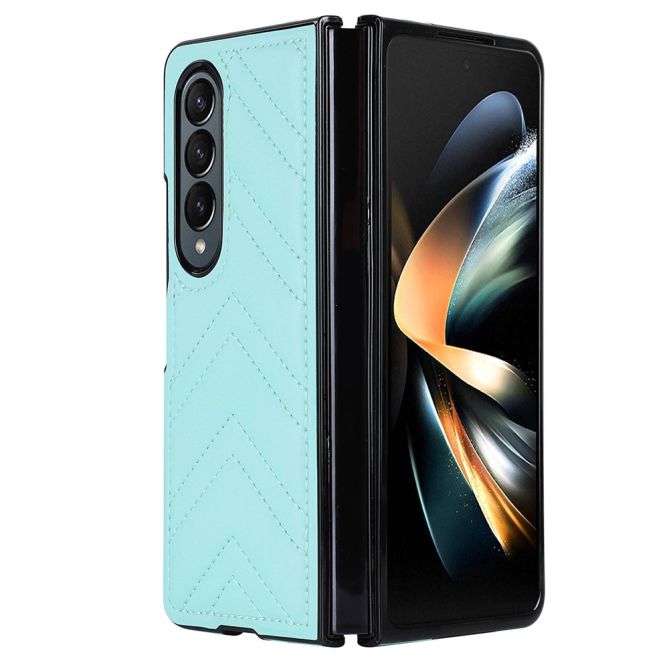 For Samsung Galaxy Z Fold4 5G PU Leather + PC Phone Case V-Shape Stitching Shockproof Folding Cover