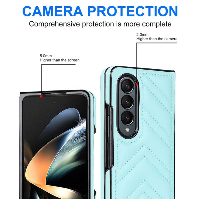For Samsung Galaxy Z Fold4 5G PU Leather + PC Phone Case V-Shape Stitching Shockproof Folding Cover