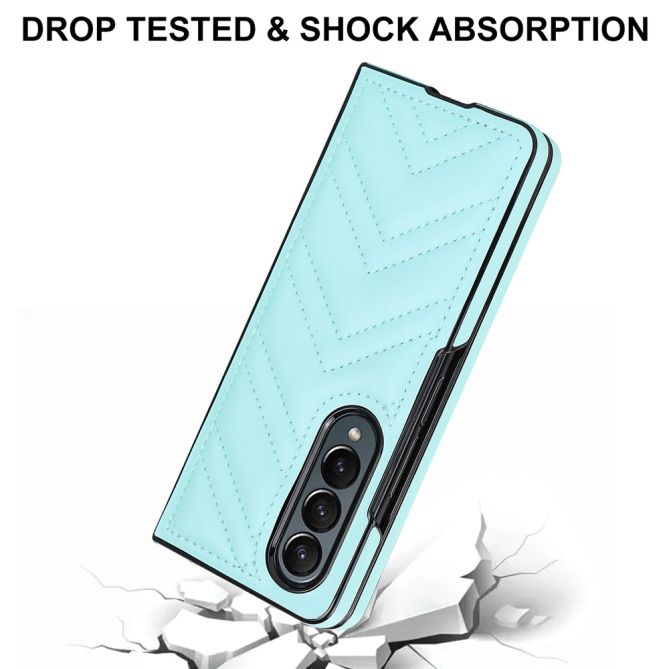 For Samsung Galaxy Z Fold4 5G PU Leather + PC Phone Case V-Shape Stitching Shockproof Folding Cover
