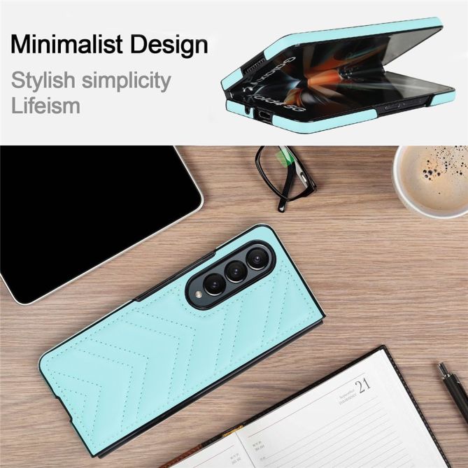 For Samsung Galaxy Z Fold4 5G PU Leather + PC Phone Case V-Shape Stitching Shockproof Folding Cover