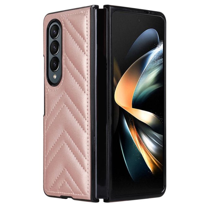 For Samsung Galaxy Z Fold4 5G PU Leather + PC Phone Case V-Shape Stitching Shockproof Folding Cover