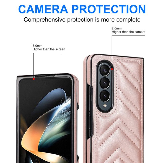 For Samsung Galaxy Z Fold4 5G PU Leather + PC Phone Case V-Shape Stitching Shockproof Folding Cover