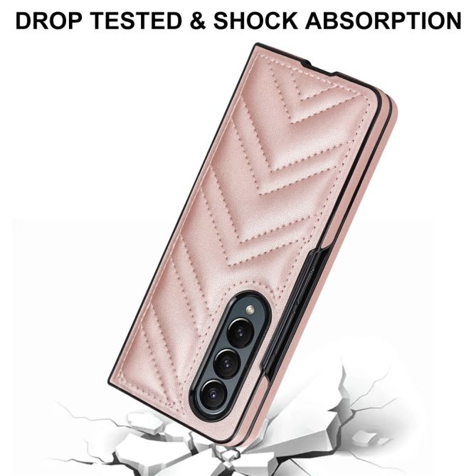 For Samsung Galaxy Z Fold4 5G PU Leather + PC Phone Case V-Shape Stitching Shockproof Folding Cover