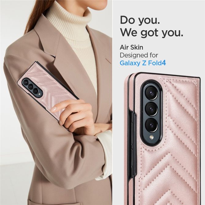 For Samsung Galaxy Z Fold4 5G PU Leather + PC Phone Case V-Shape Stitching Shockproof Folding Cover