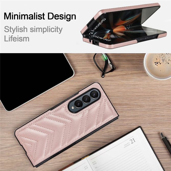 For Samsung Galaxy Z Fold4 5G PU Leather + PC Phone Case V-Shape Stitching Shockproof Folding Cover
