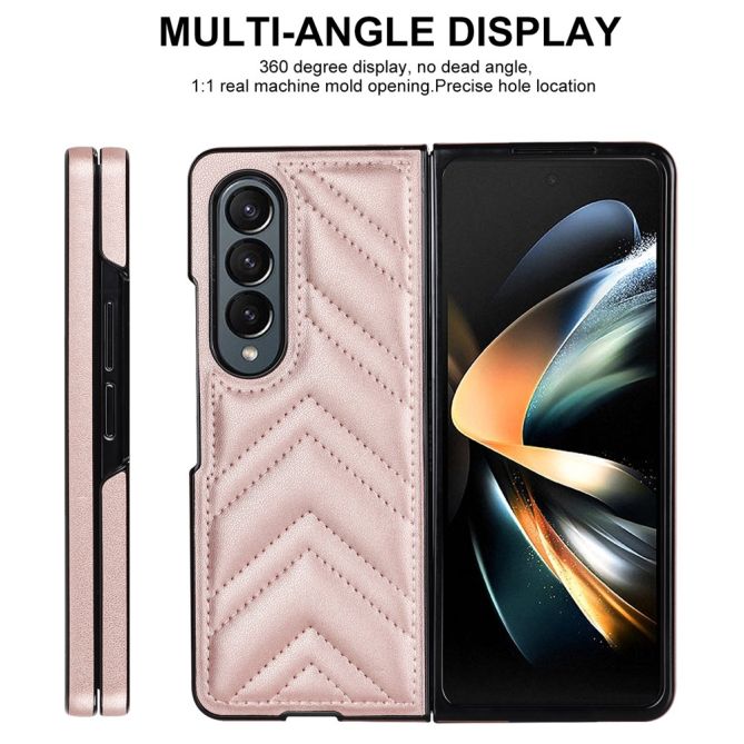 For Samsung Galaxy Z Fold4 5G PU Leather + PC Phone Case V-Shape Stitching Shockproof Folding Cover