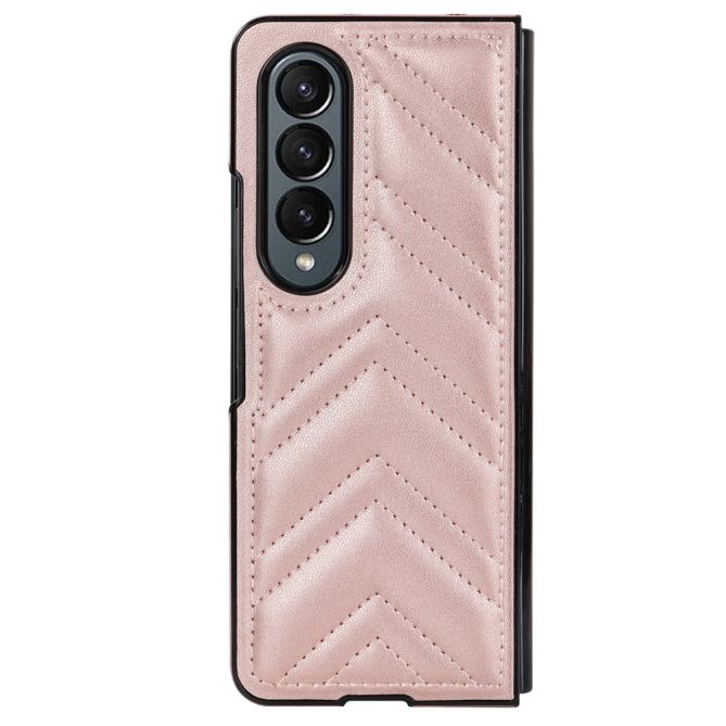 For Samsung Galaxy Z Fold4 5G PU Leather + PC Phone Case V-Shape Stitching Shockproof Folding Cover