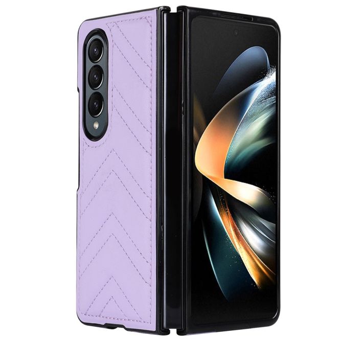 For Samsung Galaxy Z Fold4 5G PU Leather + PC Phone Case V-Shape Stitching Shockproof Folding Cover