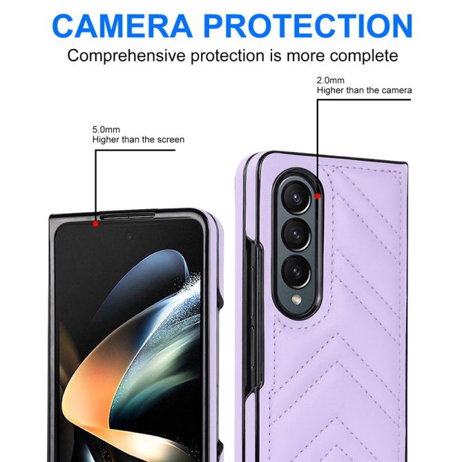 For Samsung Galaxy Z Fold4 5G PU Leather + PC Phone Case V-Shape Stitching Shockproof Folding Cover