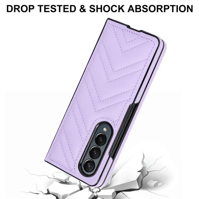 For Samsung Galaxy Z Fold4 5G PU Leather + PC Phone Case V-Shape Stitching Shockproof Folding Cover