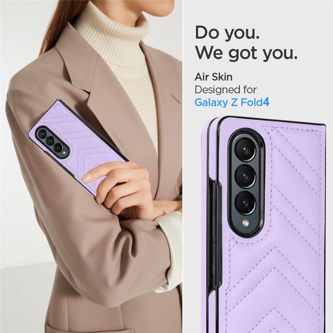 For Samsung Galaxy Z Fold4 5G PU Leather + PC Phone Case V-Shape Stitching Shockproof Folding Cover