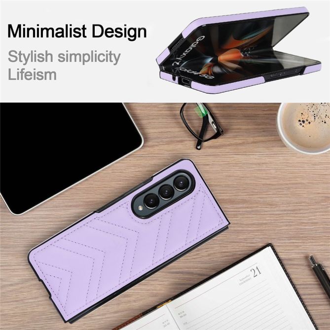 For Samsung Galaxy Z Fold4 5G PU Leather + PC Phone Case V-Shape Stitching Shockproof Folding Cover