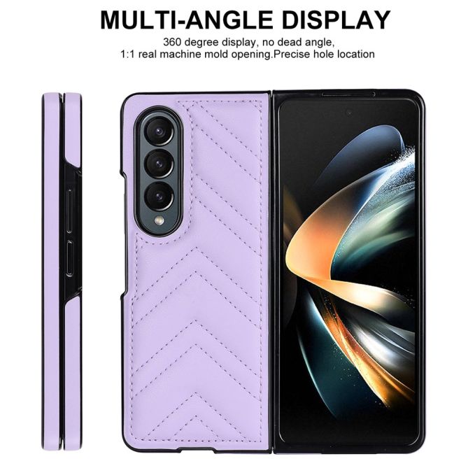 For Samsung Galaxy Z Fold4 5G PU Leather + PC Phone Case V-Shape Stitching Shockproof Folding Cover
