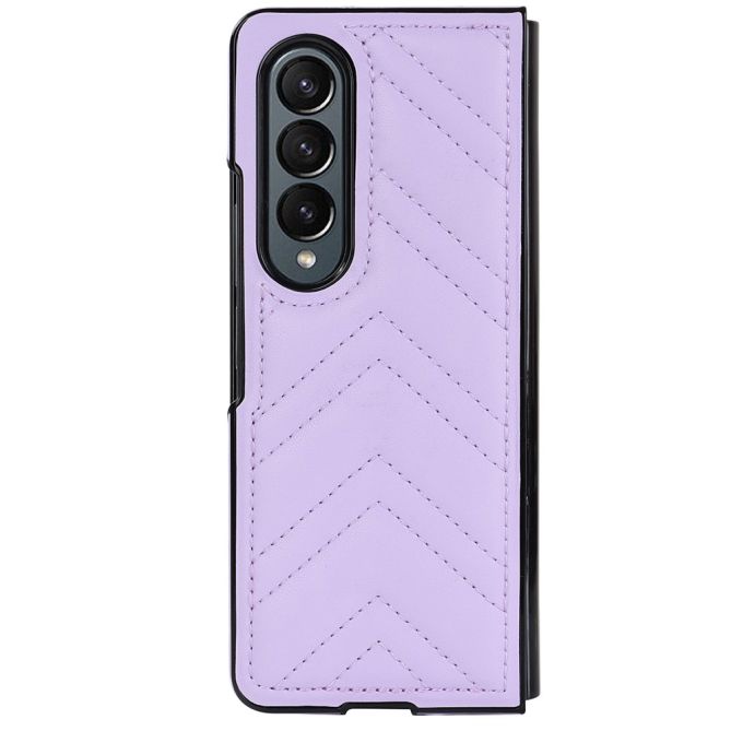 For Samsung Galaxy Z Fold4 5G PU Leather + PC Phone Case V-Shape Stitching Shockproof Folding Cover