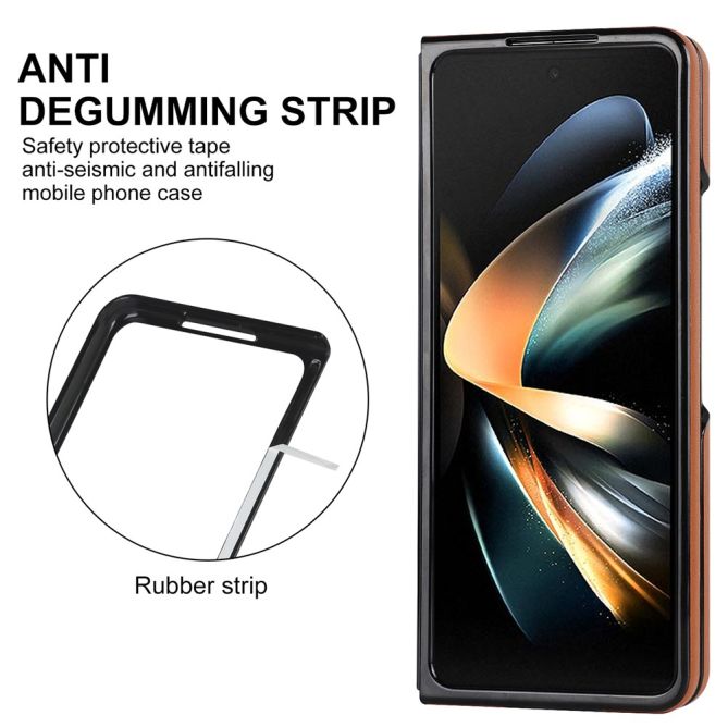 For Samsung Galaxy Z Fold4 5G PU Leather + PC Phone Case V-Shape Stitching Shockproof Folding Cover