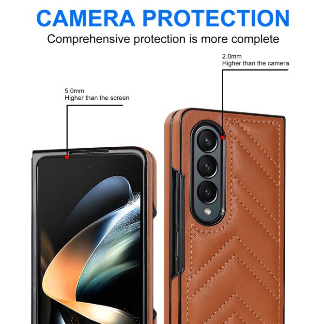 For Samsung Galaxy Z Fold4 5G PU Leather + PC Phone Case V-Shape Stitching Shockproof Folding Cover