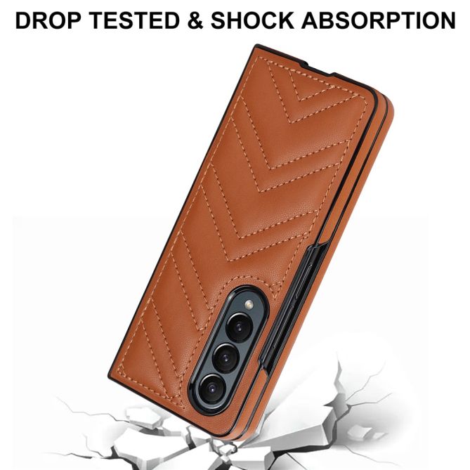 For Samsung Galaxy Z Fold4 5G PU Leather + PC Phone Case V-Shape Stitching Shockproof Folding Cover