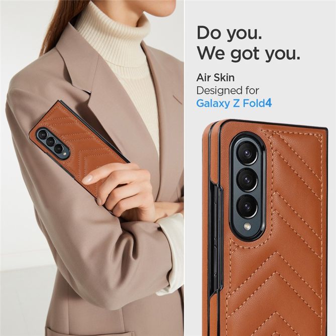 For Samsung Galaxy Z Fold4 5G PU Leather + PC Phone Case V-Shape Stitching Shockproof Folding Cover