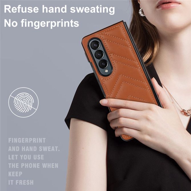 For Samsung Galaxy Z Fold4 5G PU Leather + PC Phone Case V-Shape Stitching Shockproof Folding Cover