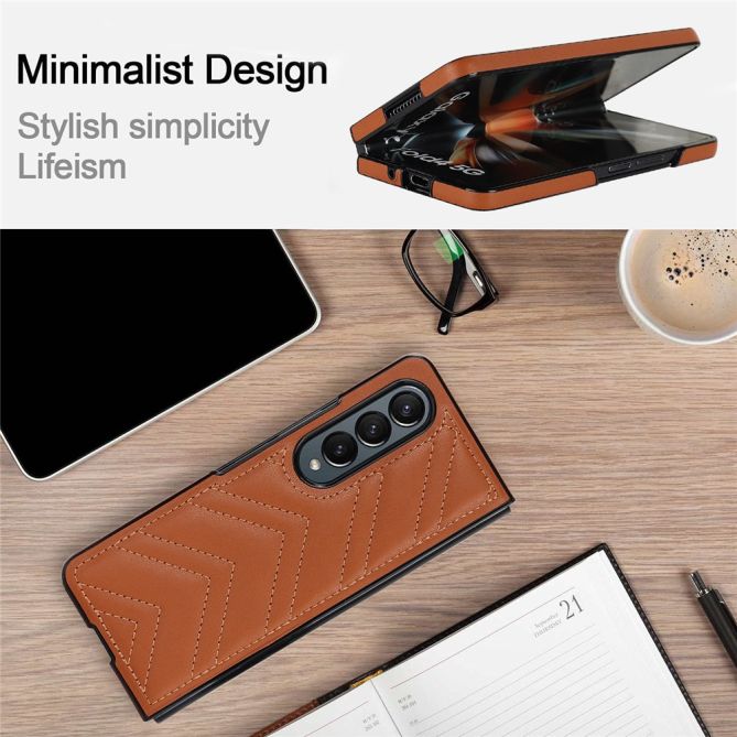 For Samsung Galaxy Z Fold4 5G PU Leather + PC Phone Case V-Shape Stitching Shockproof Folding Cover
