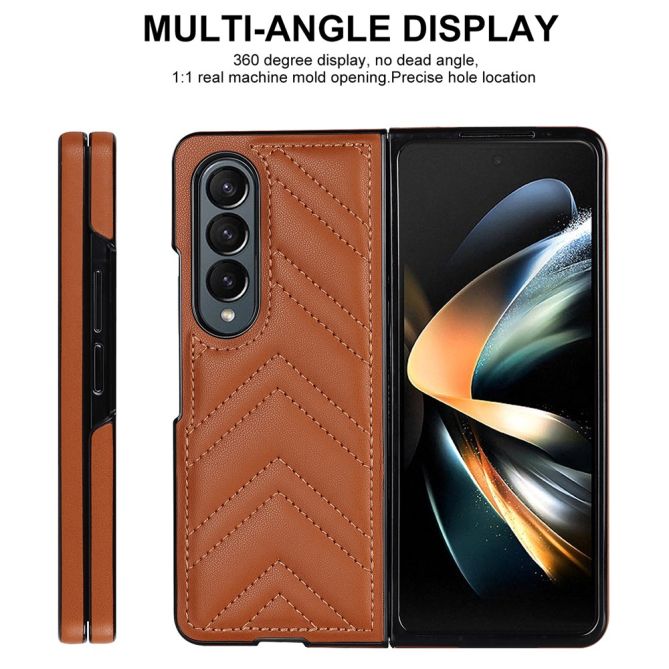 For Samsung Galaxy Z Fold4 5G PU Leather + PC Phone Case V-Shape Stitching Shockproof Folding Cover