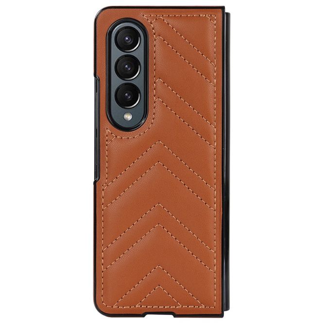 For Samsung Galaxy Z Fold4 5G PU Leather + PC Phone Case V-Shape Stitching Shockproof Folding Cover