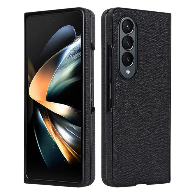 For Samsung Galaxy Z Fold4 5G Shockproof Phone Case PU Leather + PC Cross Texture Cover