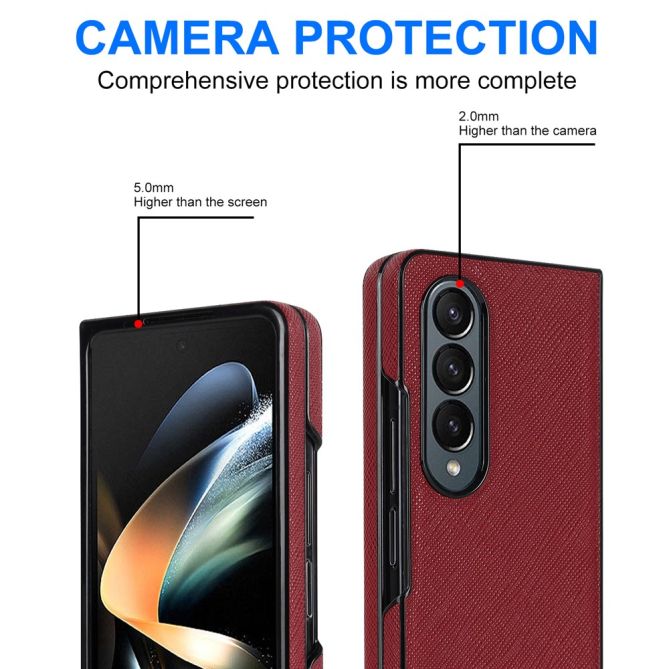 For Samsung Galaxy Z Fold4 5G Shockproof Phone Case PU Leather + PC Cross Texture Cover