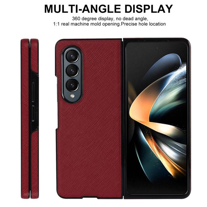 For Samsung Galaxy Z Fold4 5G Shockproof Phone Case PU Leather + PC Cross Texture Cover