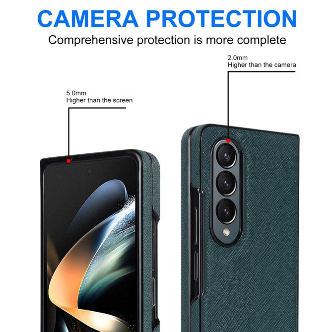 For Samsung Galaxy Z Fold4 5G Shockproof Phone Case PU Leather + PC Cross Texture Cover