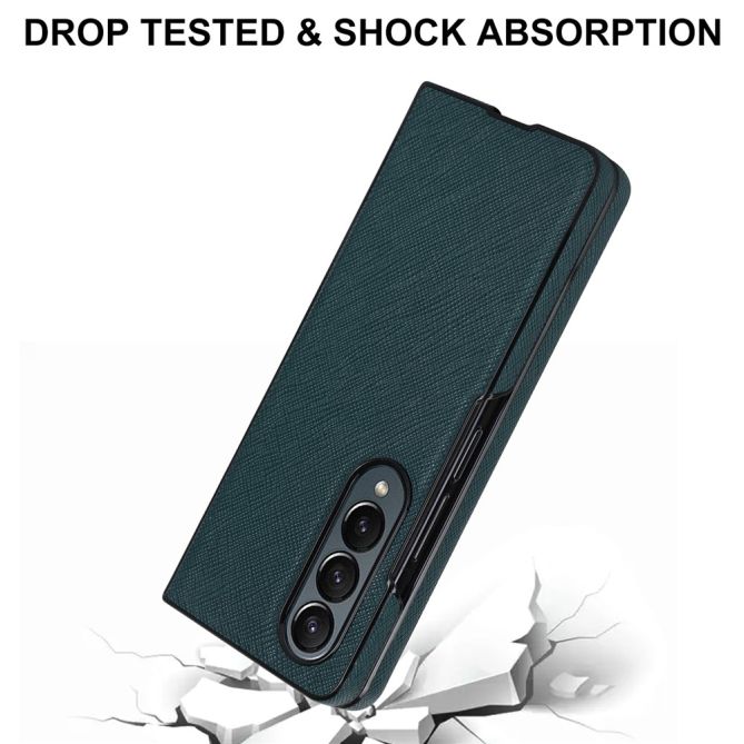 For Samsung Galaxy Z Fold4 5G Shockproof Phone Case PU Leather + PC Cross Texture Cover