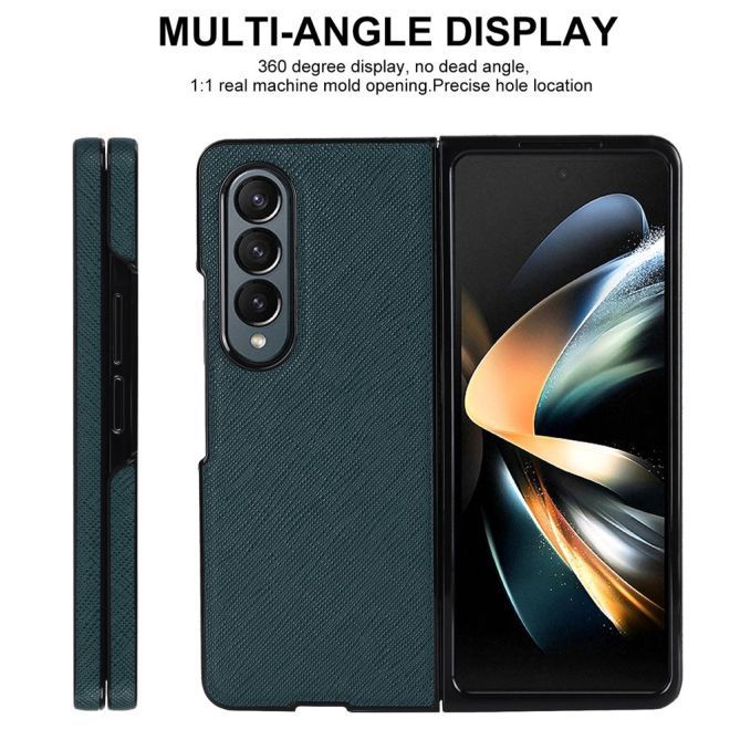 For Samsung Galaxy Z Fold4 5G Shockproof Phone Case PU Leather + PC Cross Texture Cover