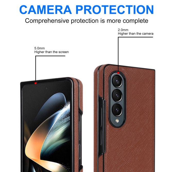 For Samsung Galaxy Z Fold4 5G Shockproof Phone Case PU Leather + PC Cross Texture Cover