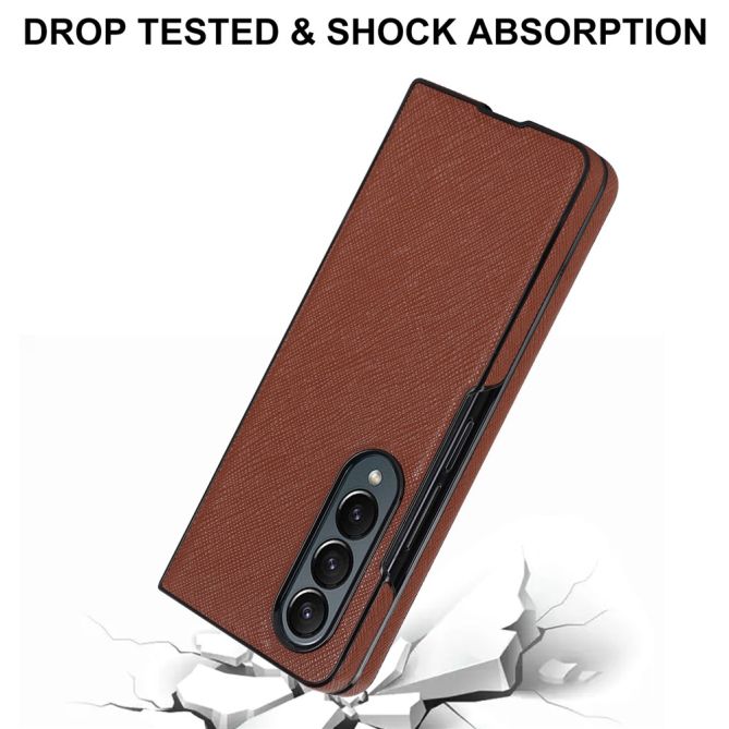 For Samsung Galaxy Z Fold4 5G Shockproof Phone Case PU Leather + PC Cross Texture Cover
