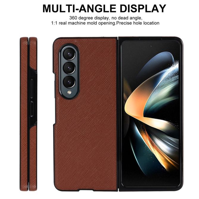For Samsung Galaxy Z Fold4 5G Shockproof Phone Case PU Leather + PC Cross Texture Cover