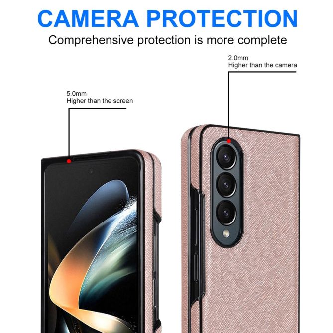 For Samsung Galaxy Z Fold4 5G Shockproof Phone Case PU Leather + PC Cross Texture Cover