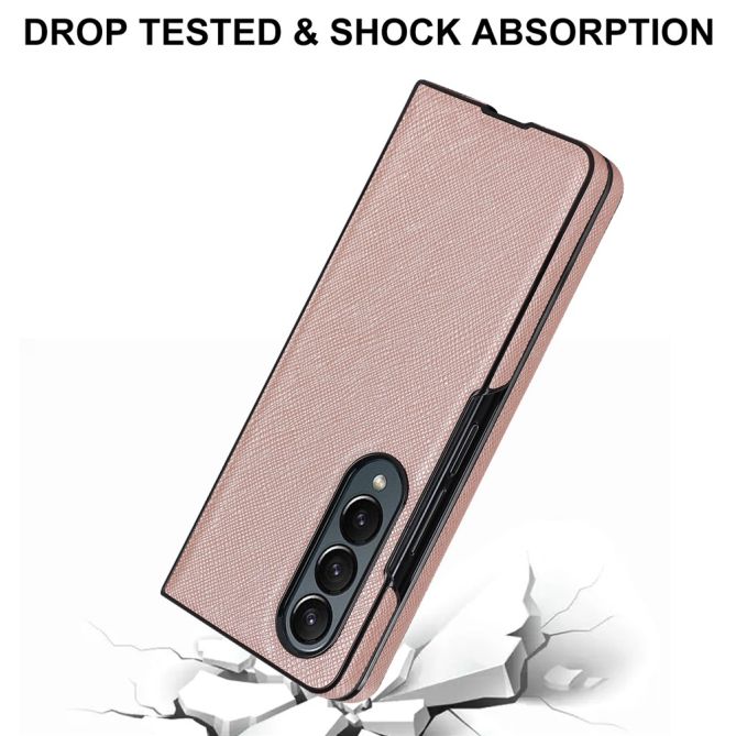 For Samsung Galaxy Z Fold4 5G Shockproof Phone Case PU Leather + PC Cross Texture Cover