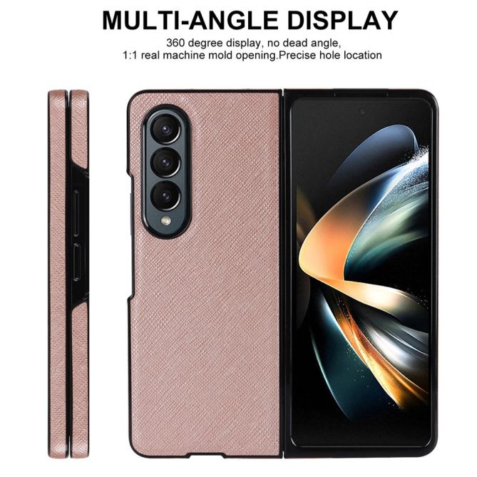 For Samsung Galaxy Z Fold4 5G Shockproof Phone Case PU Leather + PC Cross Texture Cover